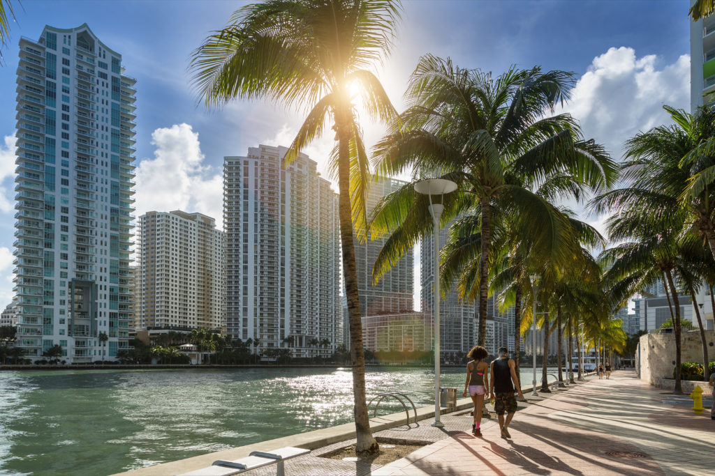 Downtown Miami, People Walking along Miami River