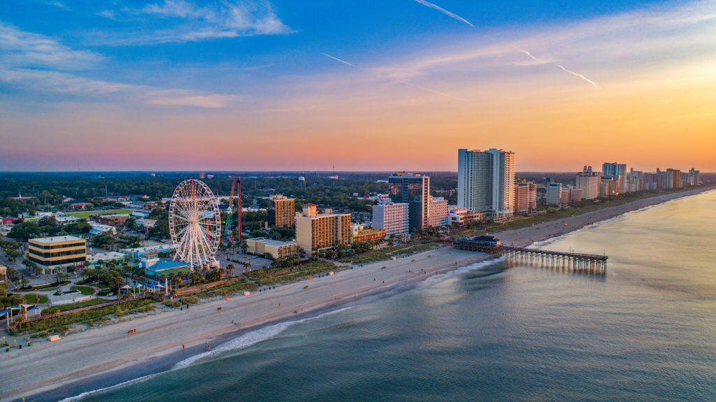 Pier in Myrtle Beach South Carolina SC Drone Aerial.