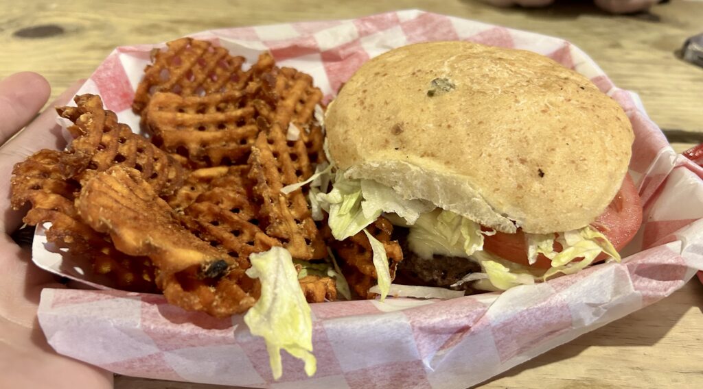 burger and waffle fries