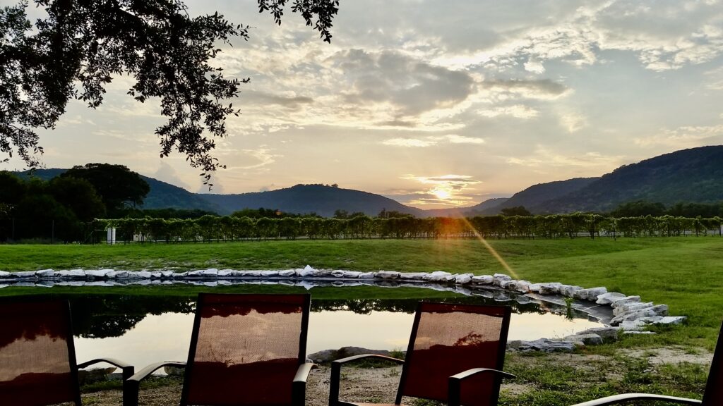 sunset at Lost Maples Winery