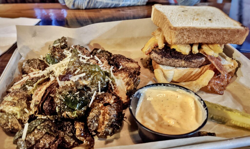 burger and Brussels Sprouts