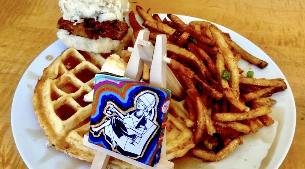 sesame pecan chicken and waffle
