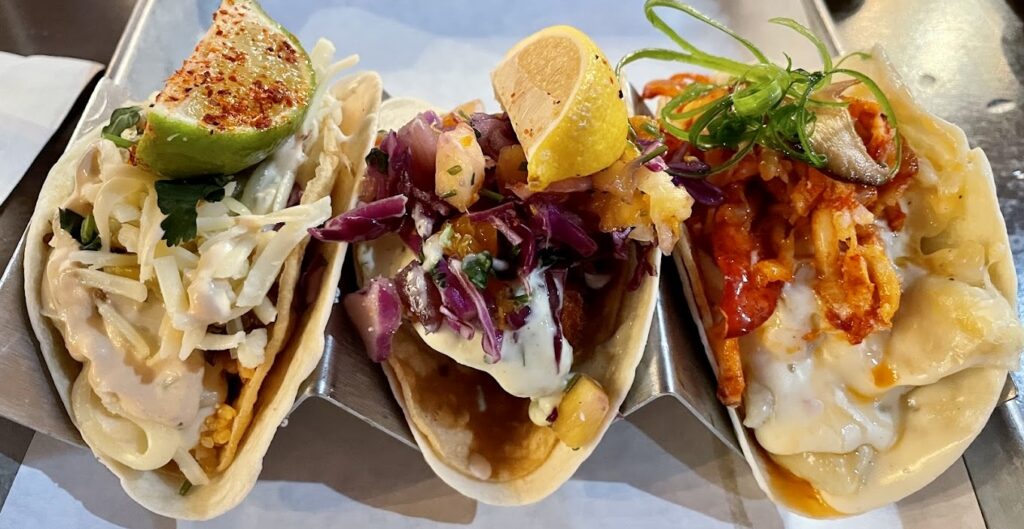 a flight of tacos