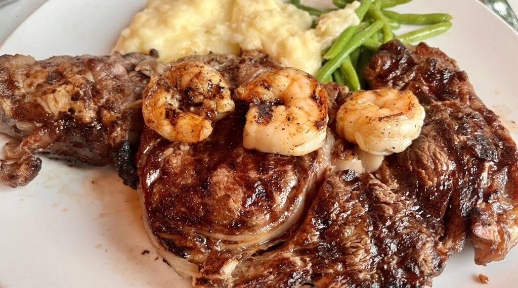 ribeye with shrimp