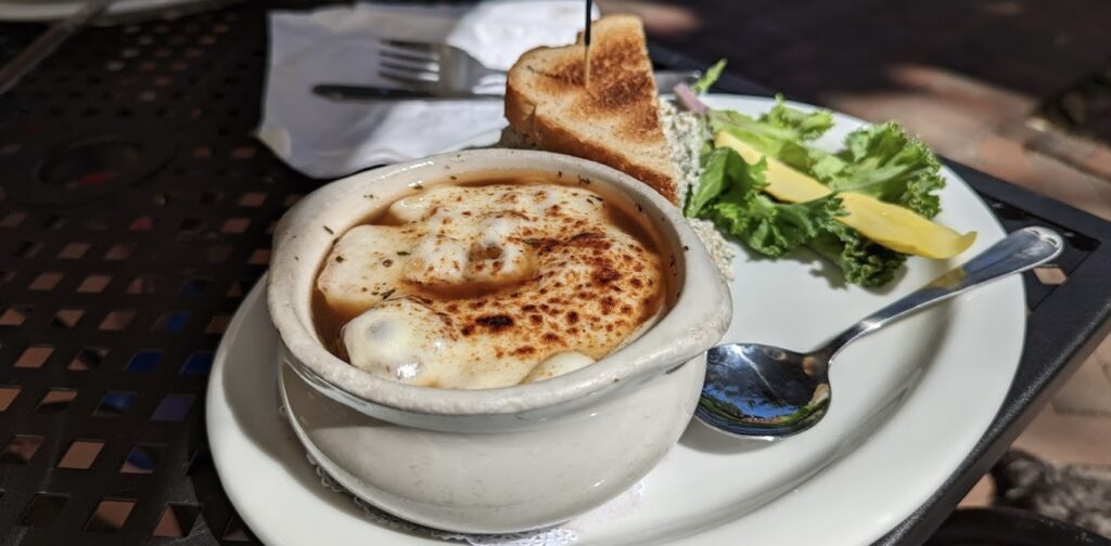 French onion soup and sandwich