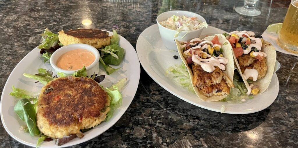 crab cakes and tacos