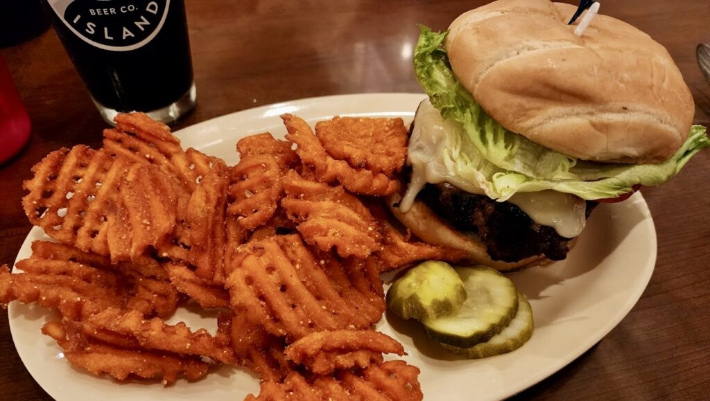 bison burger and sweet potato fries