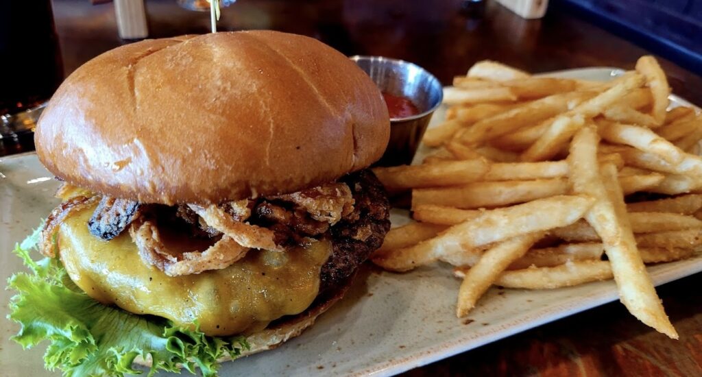 burger at Pelican Brewing