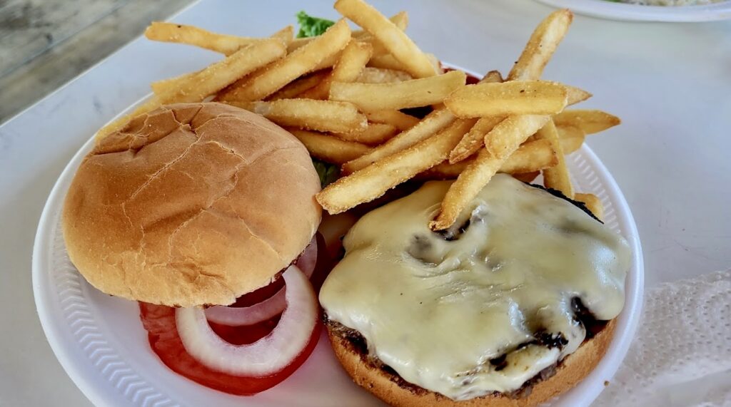 cheeseburger and fries