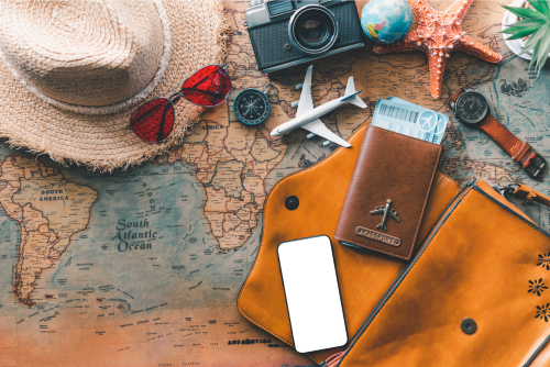 Map and various travel items
