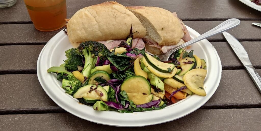 sandwich and veggies