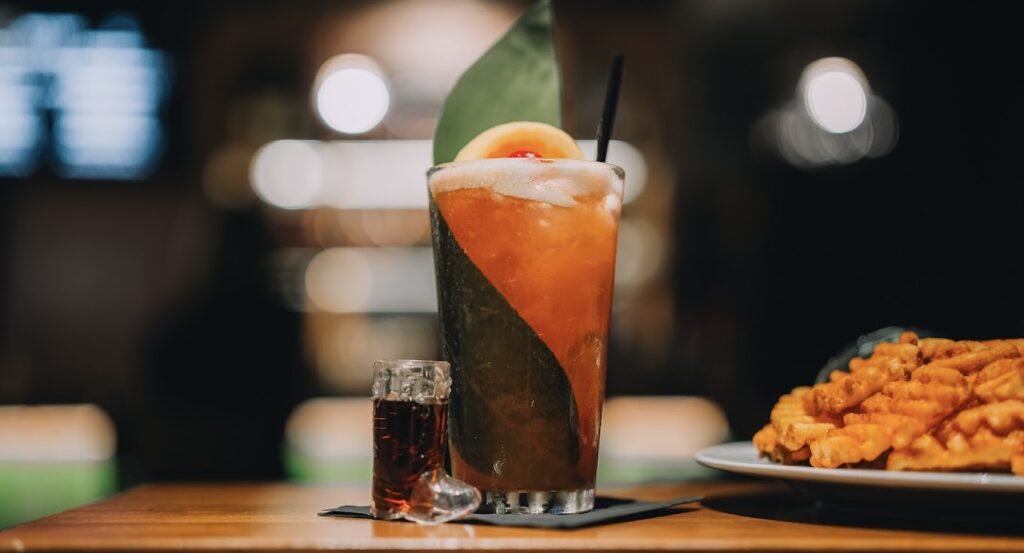 cocktail and waffle fries