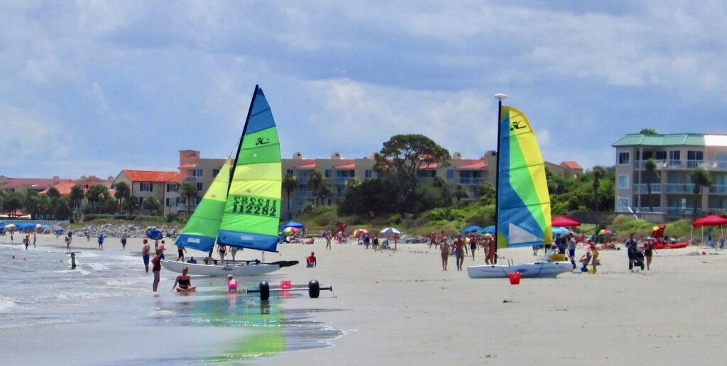 boats and beach goers