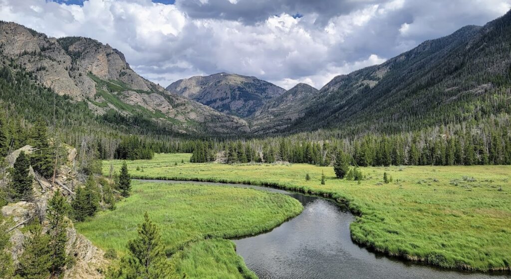 mountains and stream