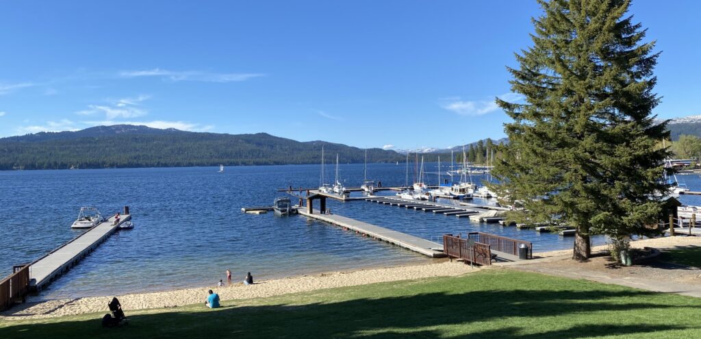 Boat docks and grassy knoll.