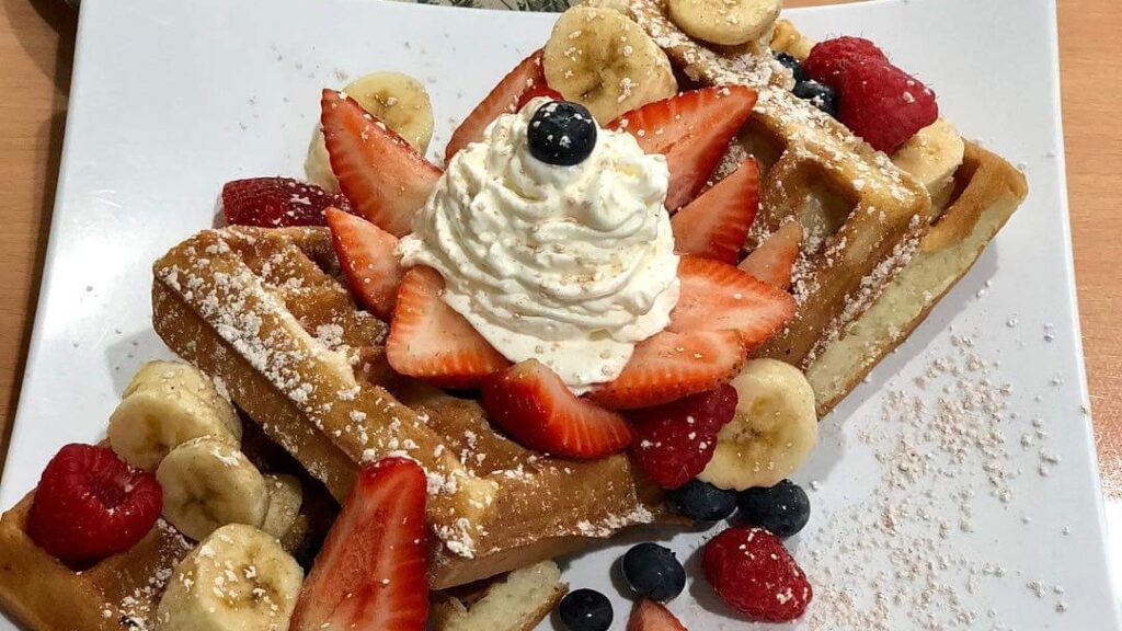 waffles with fruit and cream