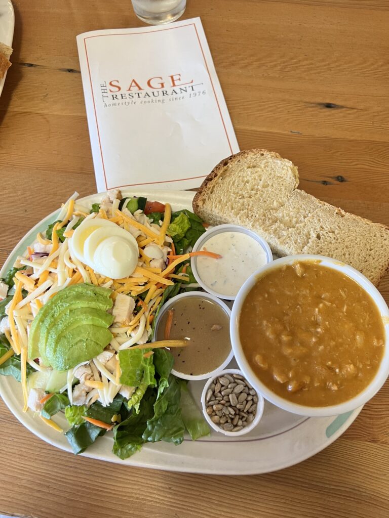 salad, soup, and bread