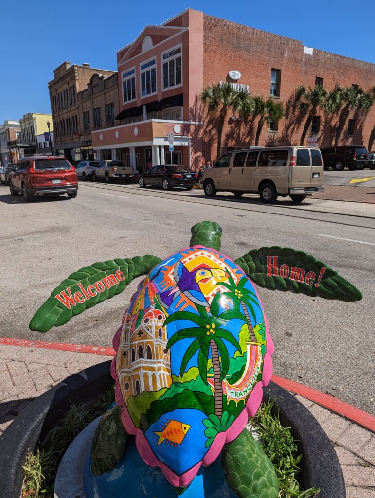 Seaport sea turtle statue.