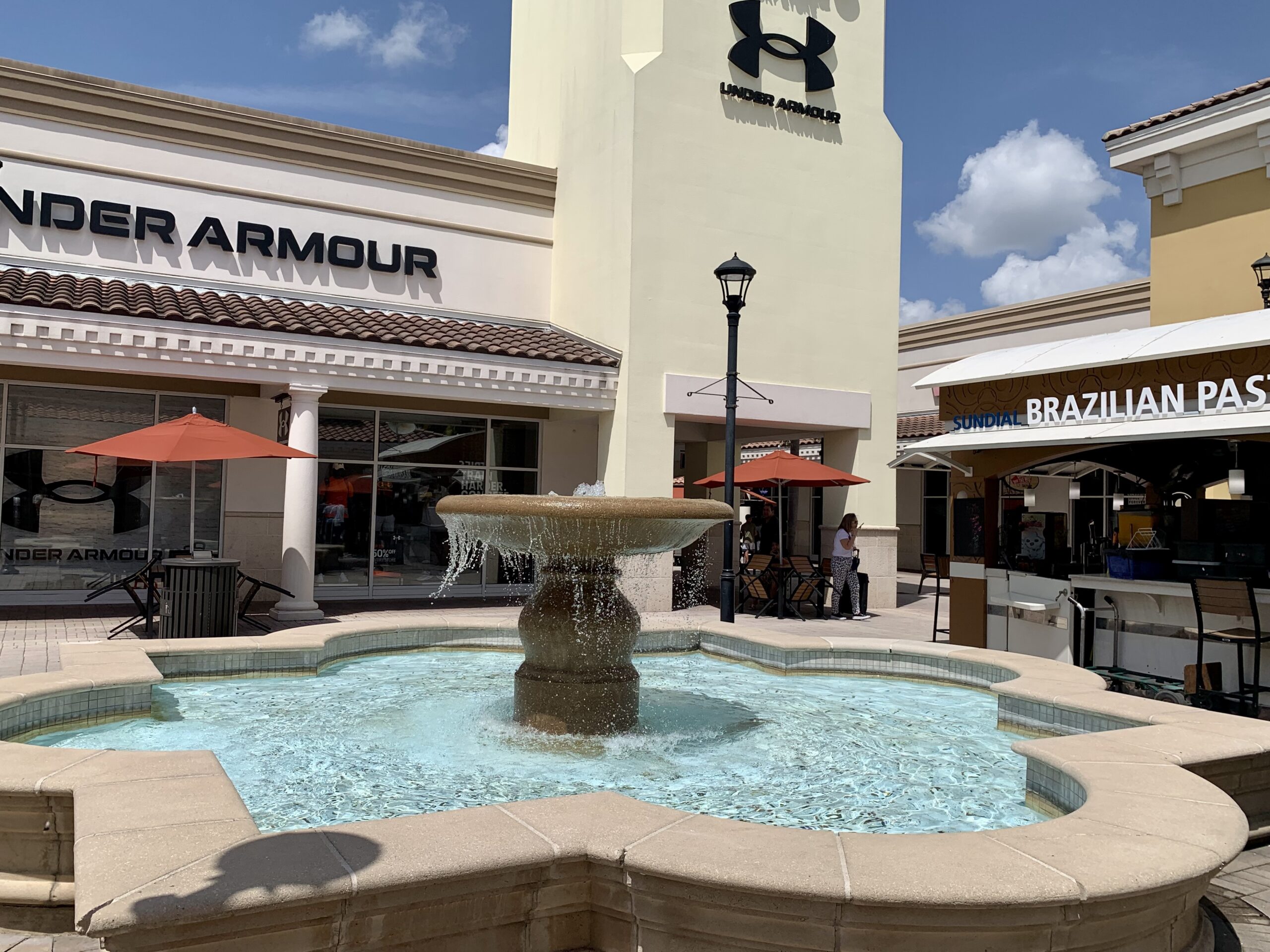 fountain and stores